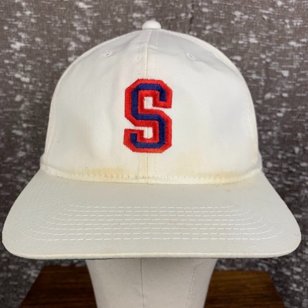 Vintage YoungAn White Embroidered "S" Baseball Cap Adjustable Retro
